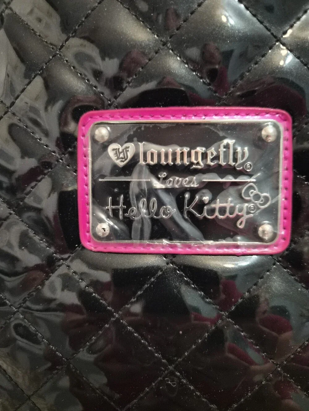 Loungefly Hello Kitty Black and Hot Pink Quilted Dome Satchel Handbag